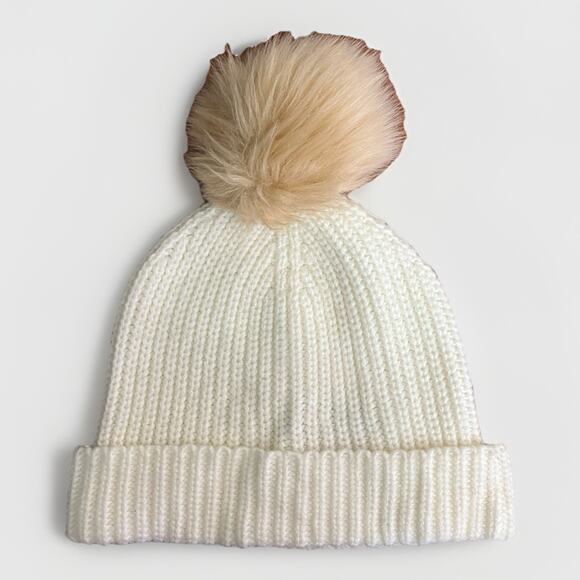 Ann Taylor Accessories - Ann Taylor Winter Cozy Cream Knit Beanie with Faux Fur Pom Winter Hat One Size